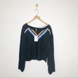 New Free People Hand Me Down Embroidered Top